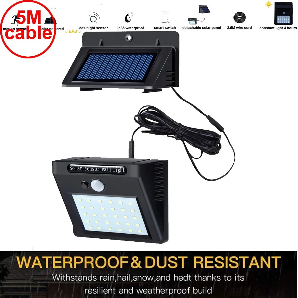 

30 leds solar light split mounting pIR motion sensor led indoor outdoor lamp waterproof ip65 for street garden patio home camps