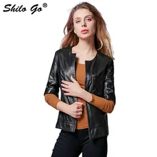SHILO GO кожаная куртка Осенняя модная куртка из натуральной овечьей кожи с круглым вырезом и коротким рукавом офисное пальто из черной кожи
