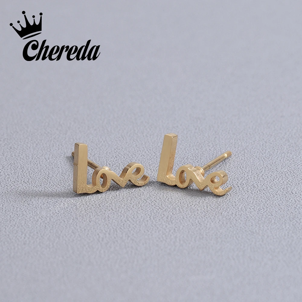 

Chereda Gold Color Stainless Steel LOVE Letter Shape Stud Earring for Women New Charms Unique Earrings Party Jewelry mujer moda