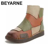 BEYARNE 2018 Spring Autumn Real Genuine Leather Women Boots Retro Handmade Mixed Colors Ankle Boots Women Flat Casual Shoes