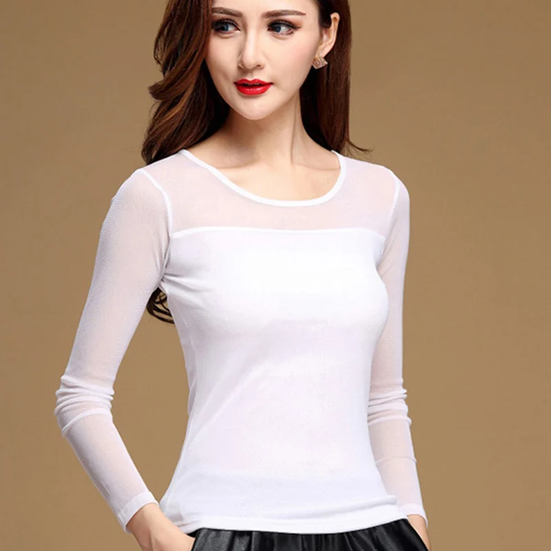 Women Mesh Tops Spring Autumn Sexy Fashion Casual Stretch Long Sleeve Blouse Shirt Elegant Top For Women Blusas New Arrivals poet shirt Blouses & Shirts