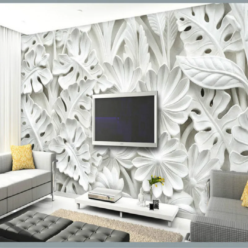 Leaf Pattern Plaster Relief Murals 3d Wallpaper For Walls