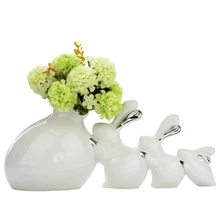 Creative Fashion Living Room Ceramic Decoration Crafts 3 rabbits Figurines Miniatures Home Furnishing Articles Wedding Gifts