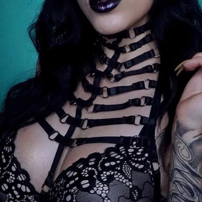 Punk Bandage Body Harness Garter for Women Wear Lingerie Party Queen Sexy Charming Straps Garter Belt Cupless Bustier Top Gothic