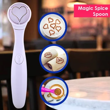 

New Magic Spice Food Spoon Decorating Tools 16 Different Images Decor Coffee Cake Food Piping Spoons Kitchen Funning