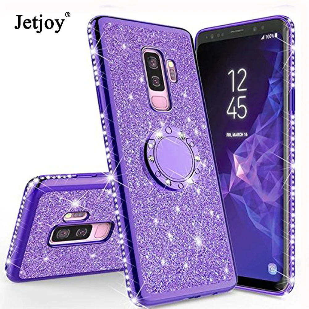 

Jetjoy 3D Diamond 360 Degree Rotating Ring Holder Plating soft TPU Glitter Bling Case for Samsung Shining note 9 S8 S9+ Case