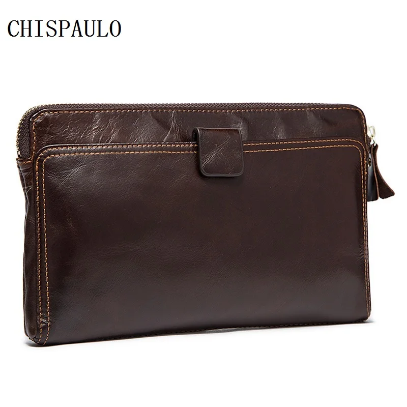 

CHISPAULO Genuine Leather Men Wallets with card ID Case Vintage clamp for money holder  Male Purse Casual Men money clips T682