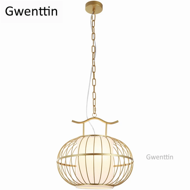 

Chinese Style Gold Pendant Lights Vintage Led Bird Cage Hanging Lamp for Living Room Light Fixtures Loft Home Decor Luminaire