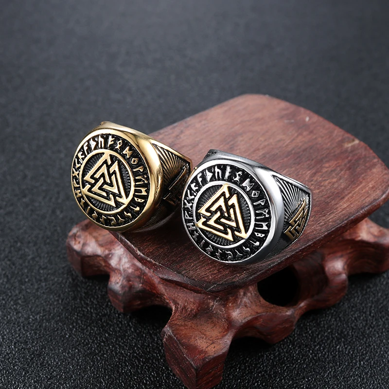 Новинка, титановое мужское кольцо в европейском и американском ретро стиле, Викинг, нордический треугольник, символ валькнута, кольца, кольцо