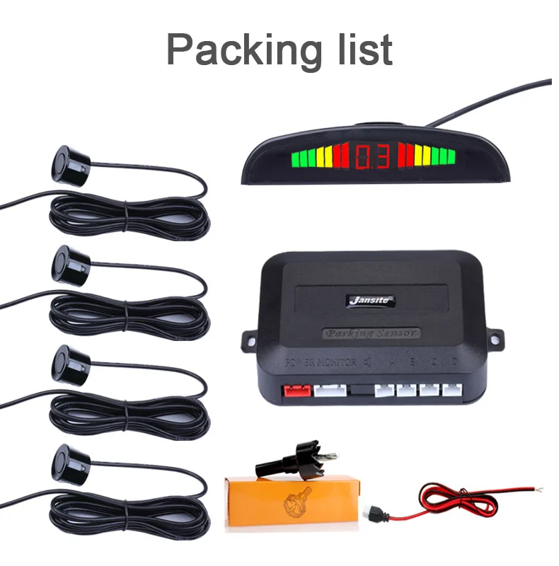 Jansite Universal Car LED Parking Sensor With 4 Sensors Car Reverse Assistance Backup Radar Monitor Detector System Buzzer
