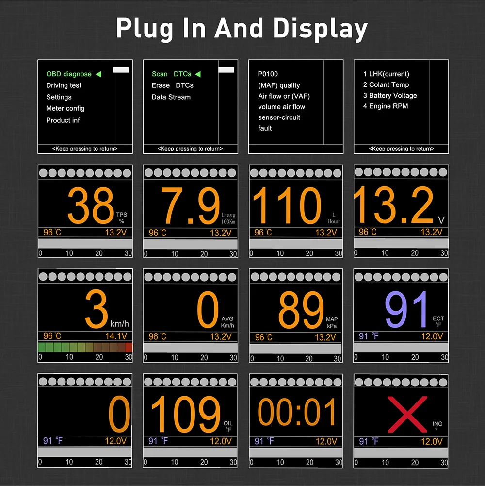 Autool X60 БД метр OBD 2 HUD цифровой Температура Манометр Цифровой Напряжение Скорость метр Дисплей метр сигнализации воды