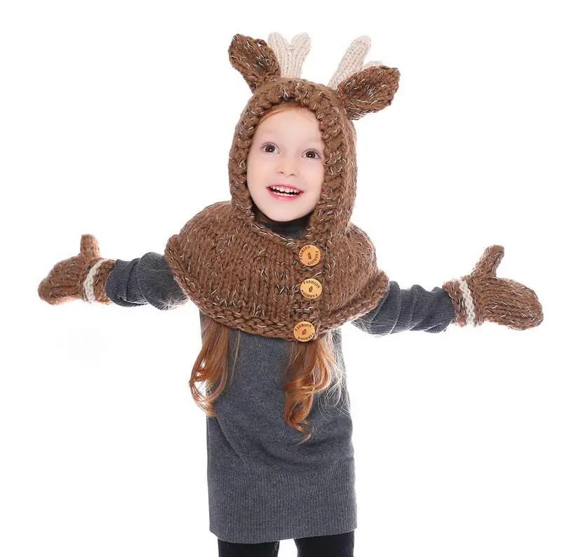 Новая детская шапка на осень и зиму, вязаная шапка ручной работы с изображением животных из мультфильма, парики для волос для мальчиков и девочек, два комплекта