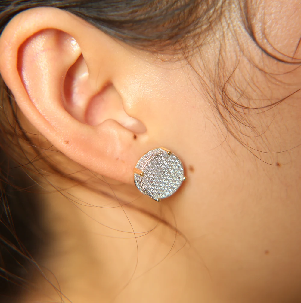 Серьги гвоздики золотистого цвета с фианитом 14 мм|earrings for women|fashion earrings womenearrings women