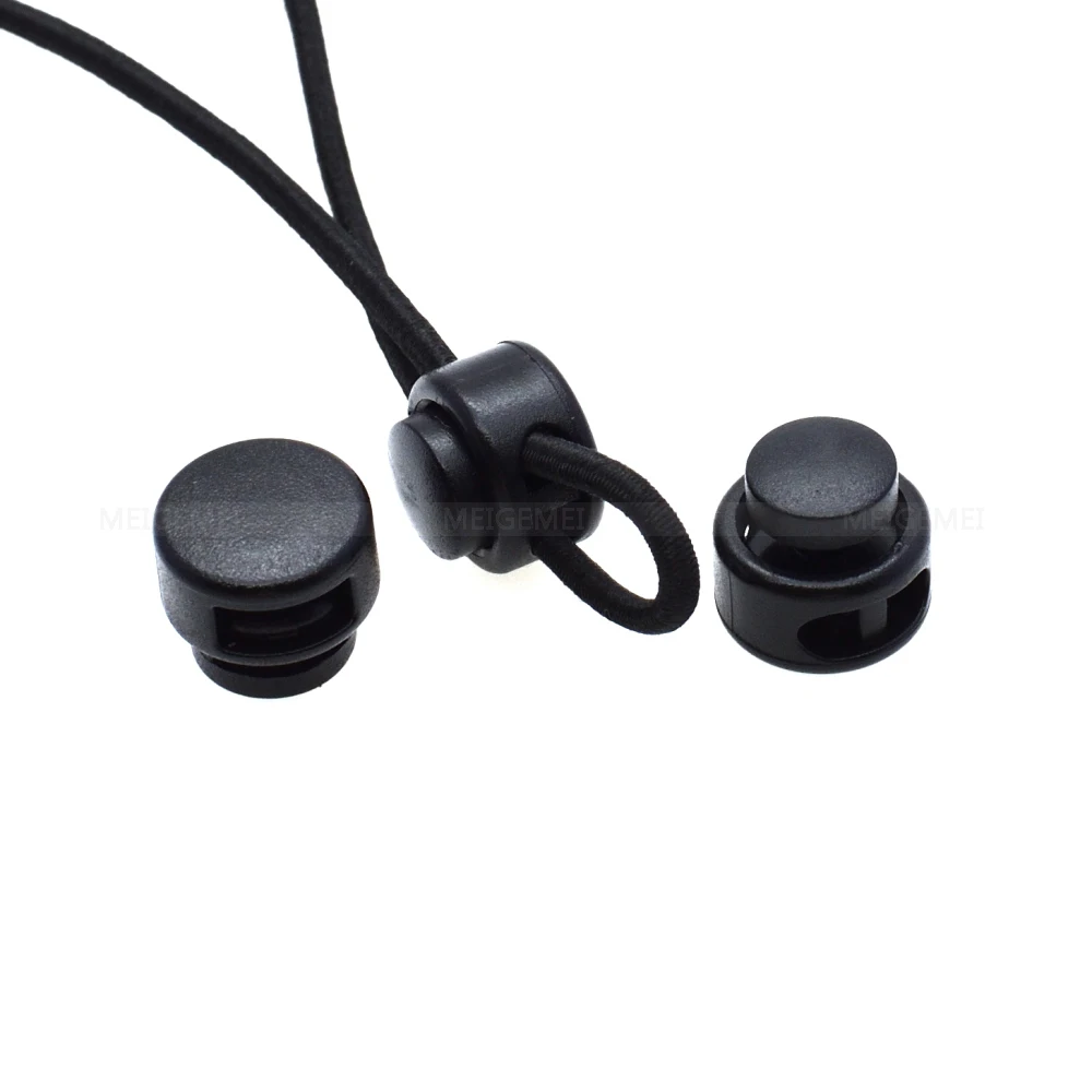 50pcs Cord Lock Round Ball Toggle Stopper Plastic Size:13mm*11mm Toggle Clip Black