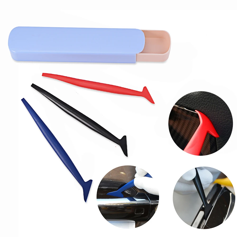 

FOSHIO 3pcs Carbon Foil Vinyl Film Wrap Squeegee Long Handle Micro Wrapping Tool Glue Remove Scraper Window Tint Styling Tool