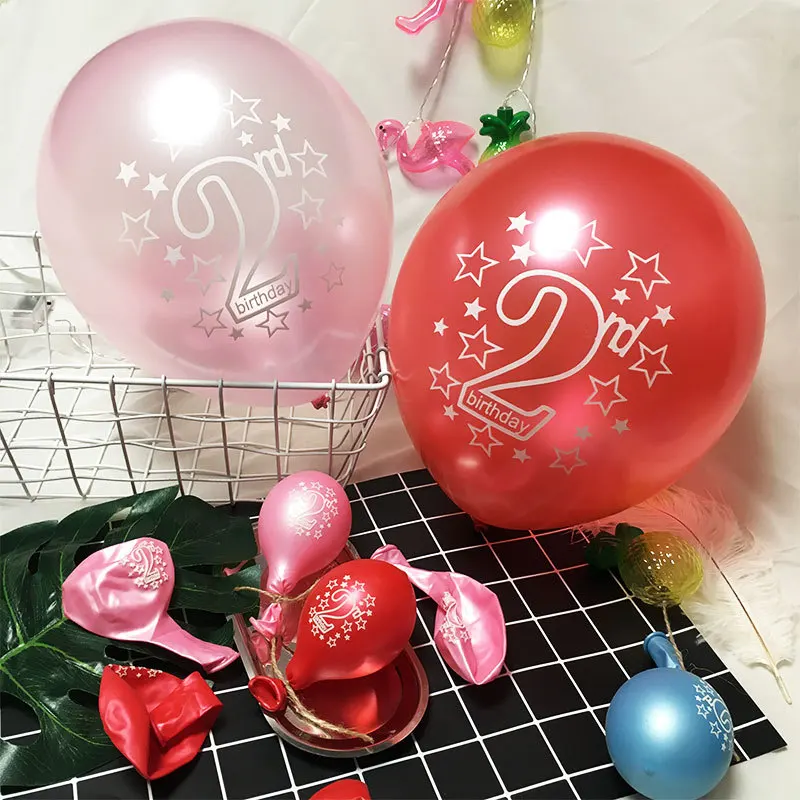 Розовые, голубые латексные шары с принтом в виде 2-й звезды для детей 2 лет, 2 дня рождения, вечеринки, дня рождения, юбилея, украшения