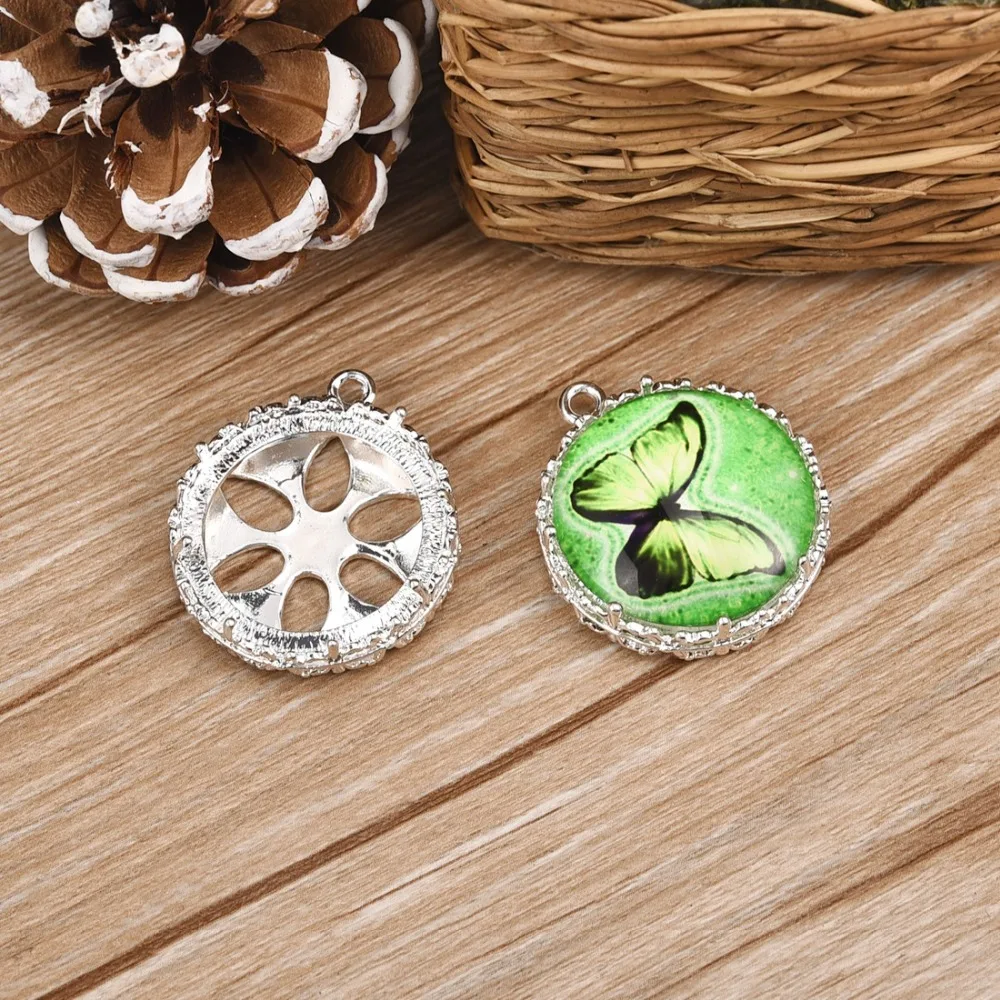Round Hollow Pendant Cabochon Setting 20mm Bezel Cameo Blank Base Silver Plated (3)