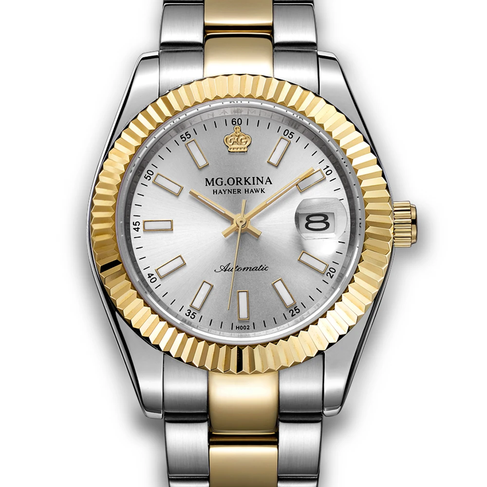 

ORKINA Luxury Designer Watch Gold-Silver Stainless Steel Automatic Self Winding Auto Date Clock Men Male Mechanical Wristwatch