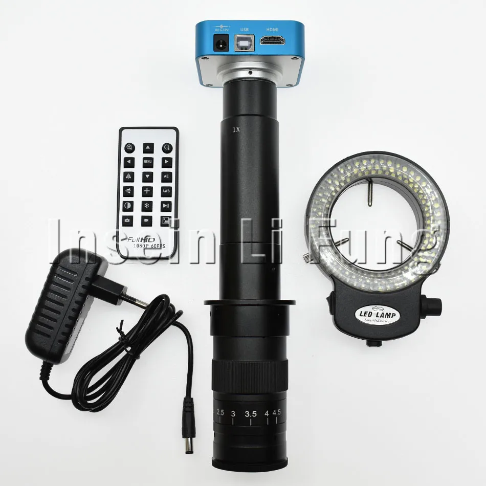 Full HD 20MP 1080 p HDMI USB Industriële Digitale Video Microscoop Camera + 10X-300X C-mount Lens + Verstelbare 144 LED Lichtbron Full HD 20MP 1080 p HDMI USB Industriële Digitale Video Microscoop Camera + 10X-300X C-mount Lens + Verstelbare 144 LED Lichtbron
