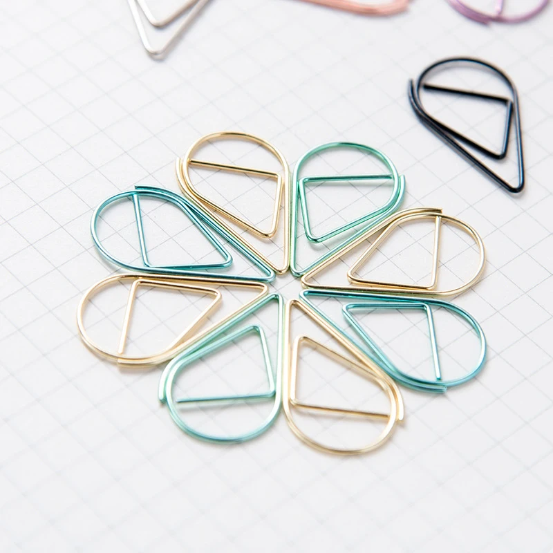 Brief Style 12 pcs/pack 6 Colors Waterdrop Shaped Metal Paper Clip Bookmark Stationery School Office Supply Escolar Papelaria