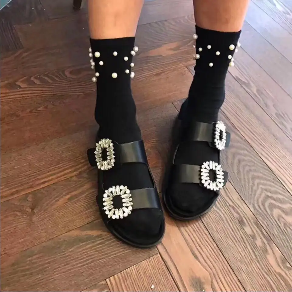 Koovan Women's Slipper 2018 New Women Fashion Crust Buckle Rhinestone