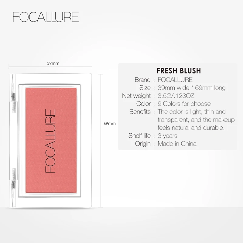 FOCALLURE 1 шт. Румяна для лица матовая прессованная пудра Румяна натуральный мерцающий пигмент стойкий Макияж для лица