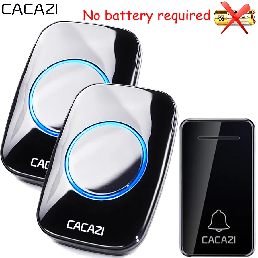 CACAZI Waterproof Self-powered Wireless Doorbell 200M EU AU UK US Plug smart Door Bell ring button 1 2 receiver no battery