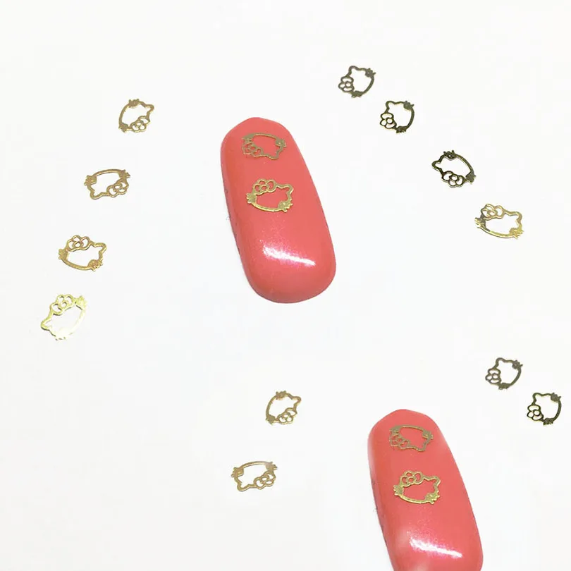 

10Pcs New Hello Kitty Nail Art Decorations Gold Cat Accessoires Kawaii Nailart Supplies Mini Cute Ailurophile Style Bling Studs