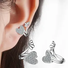 RUOYE Silver Rose Gold Color Crystal Heart Design Clip Earring Temperament Earring For Women Ear Clip Fashion Jewelry