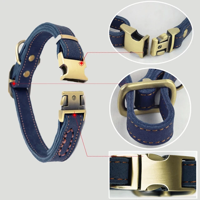Leather Dog Collar Pet Blue Red Collars for Small Medium Dogs Cat Doggy Collars Glossy Metal Buckle Cachorro Pet Supplies