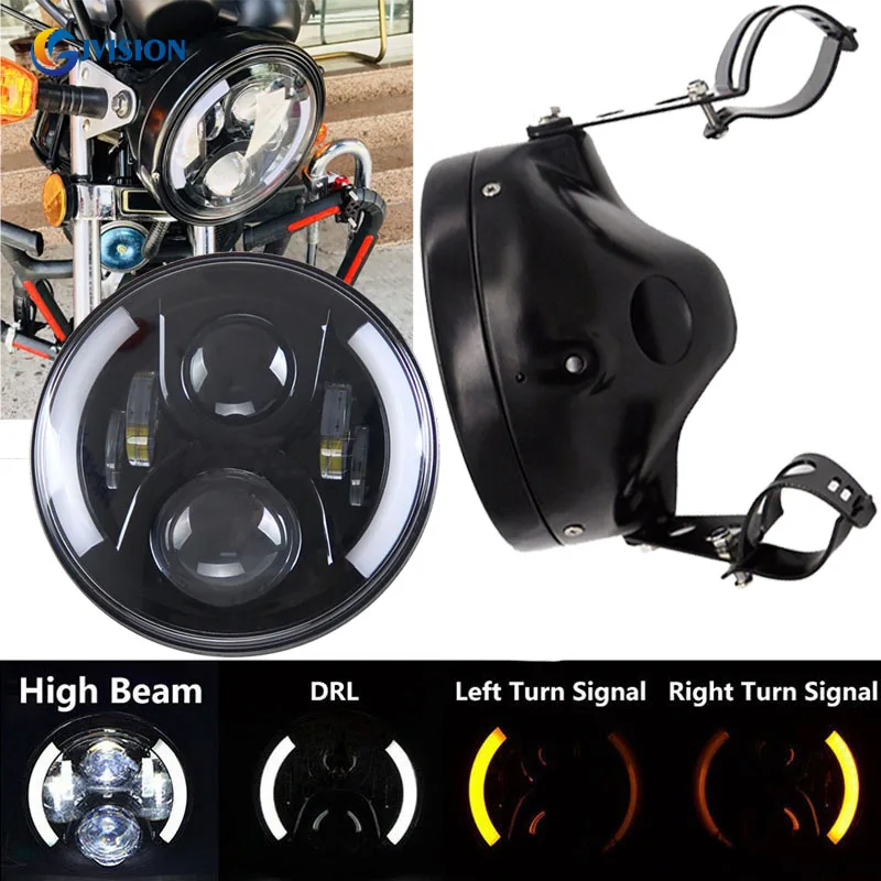 

7 inch Motorcycle headlights Daymaker housing bucket for Harley Davidson 7'' H4 LED projector headlamp White Amber Halo Ring