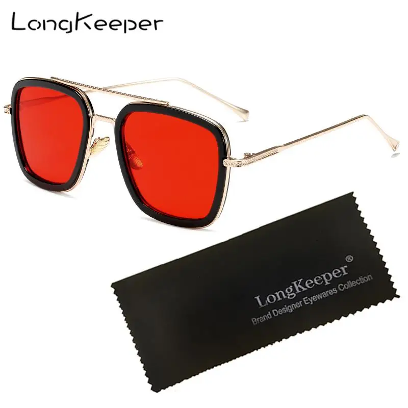 

LongKeeper Tony Stark Iron Man Sun Glasses for Driving Sunglasses Men Vintage Women Metal Classice Goggles Oculos de sol UV400