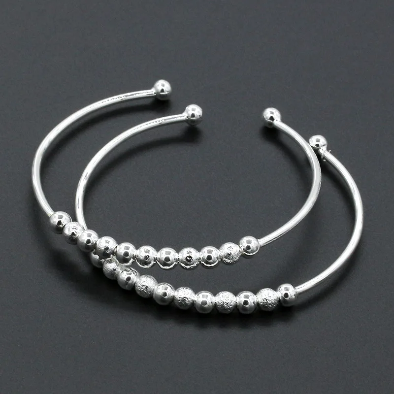 A String of Matte Beads Silver Plated Metallic Opening Adjustable Bracelets &amp Bangles for Women | Украшения и аксессуары
