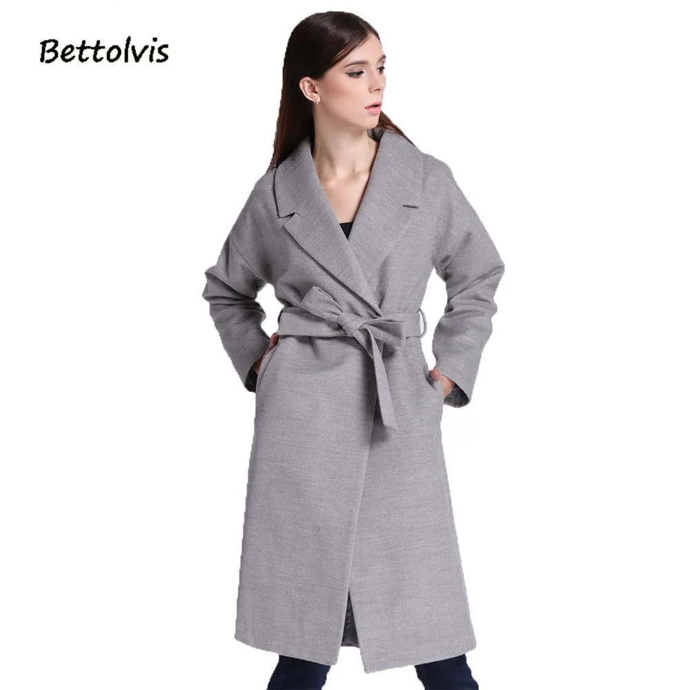 Bettolvis manteau femme 2017 Fall Winter Women Simple Grey Cashmere
