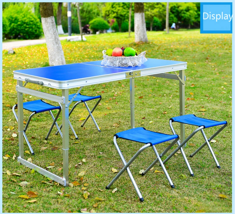 Strengthen Outdoor Foldable Table Household Simple Dining Desk Metal Portable with Umbrella Hole Light Camping Table with Stool Strengthen Outdoor Foldable Table Household Simple Dining Desk Metal Portable with Umbrella Hole Light Camping Table with Stool