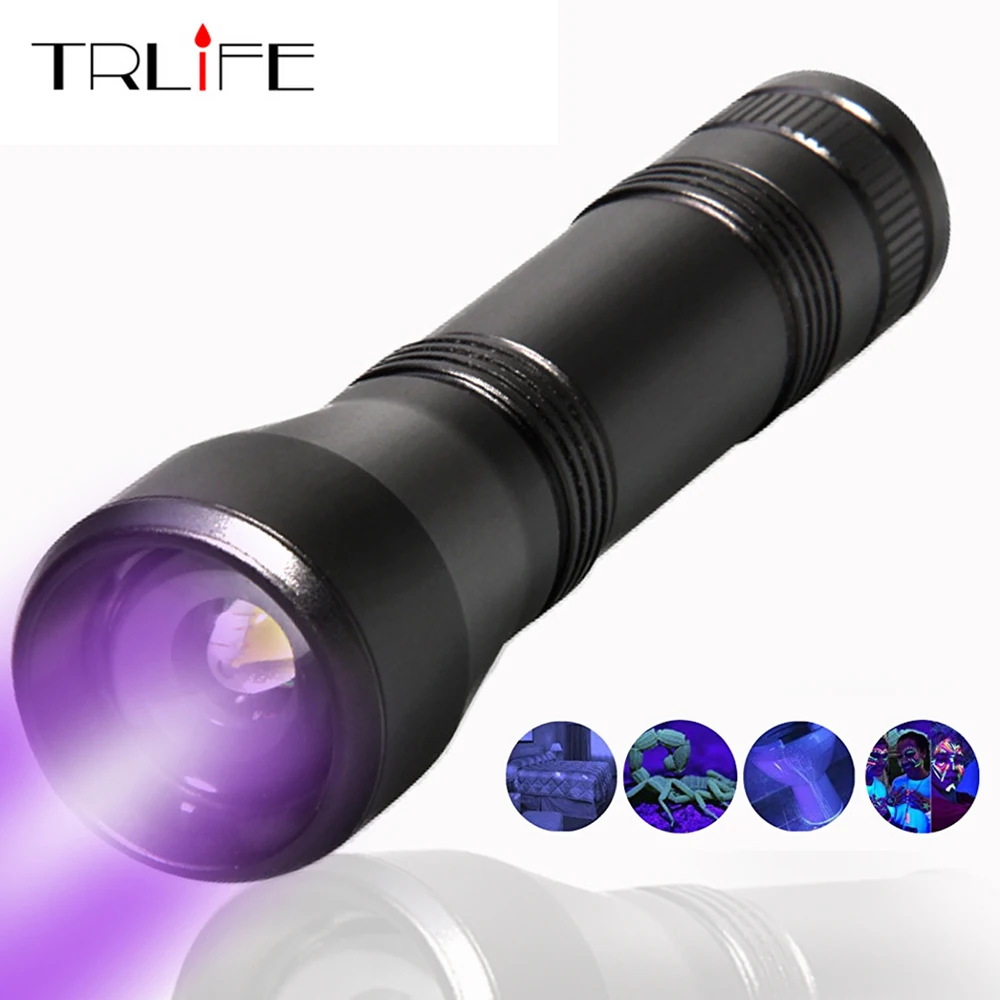 

TRLIFE LED UV Flashlight 395nm Ultra Violet Zoomable Lamp Mini Led UV Light Torch Invisible Ink Marker EDC Use 18650 Battery