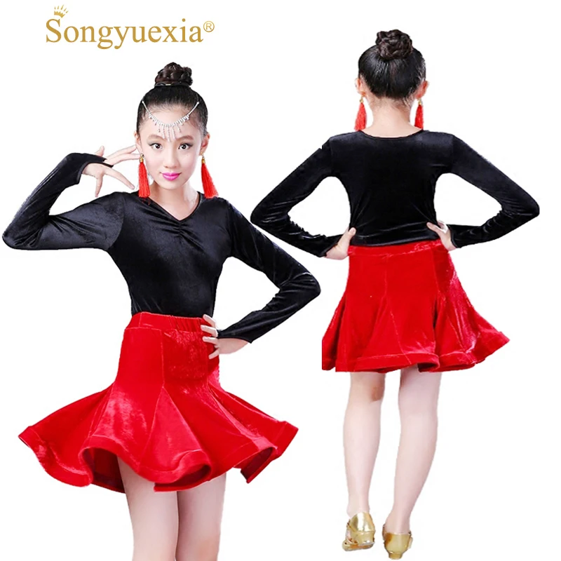 Long Sleeve woman Dance Skirt Children Winter Velvet Lading Dress