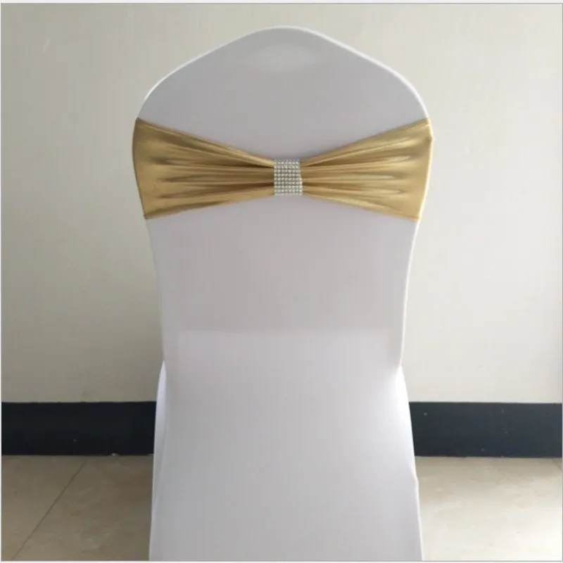100PCS/LOT Silver/Gold Chair Bands With Buckle Chair Covers Sashes Bow