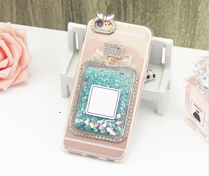 3D bling диаманта rhinestone Блеск quicksand флаконы ясно тпу телефон case для iphone 5s se 6 s plus