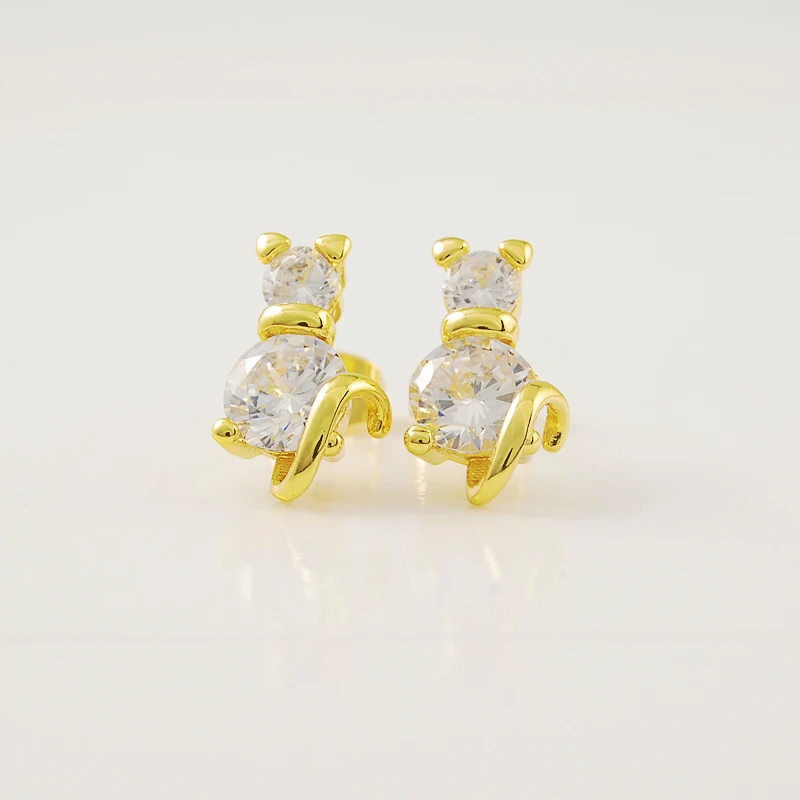 

High Quality Top Sale New pure gold COLOR Cat shape Earrings, 24K Gold GP Cubic Zircon Earrings for Women Bijoux Brinco