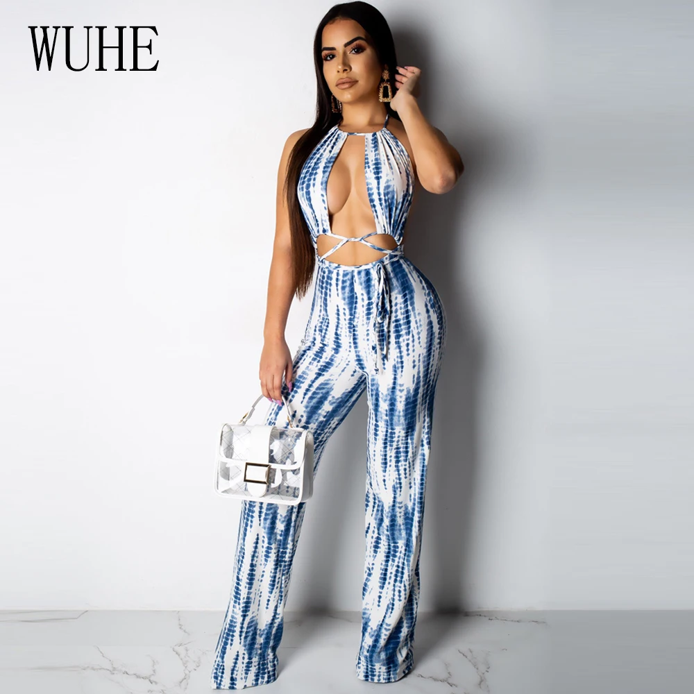WUHE Summer Fashion Sexy Bodycon Jumpsuit Women Stripe Print Night Club Wear Backless Romper Boho Hollow Out Lace Up Bodysuit WUHE Summer Fashion Sexy Bodycon Jumpsuit Women Stripe Print Night Club Wear Backless Romper Boho Hollow Out Lace Up Bodysuit