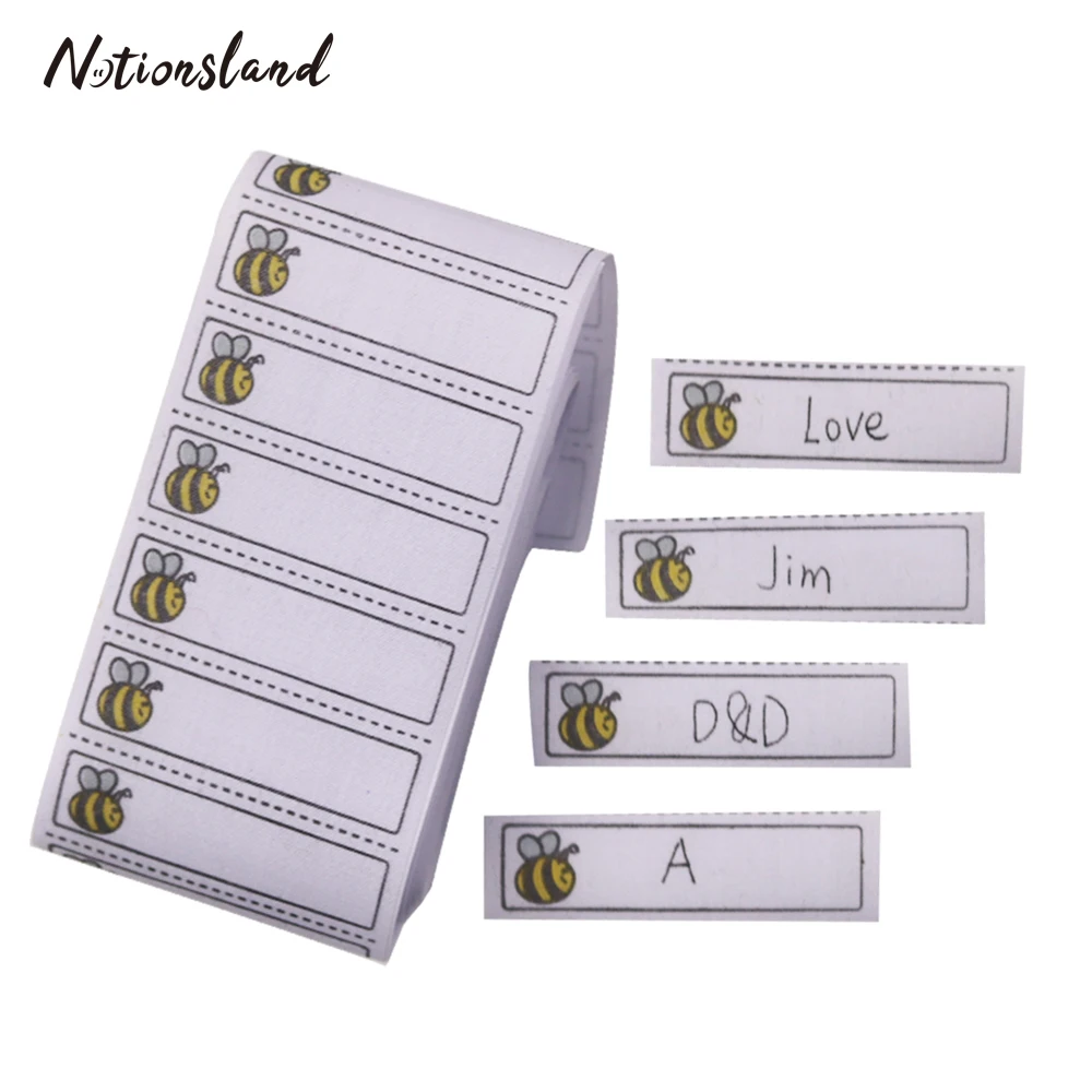 

100/200pcs White Washable Iron on Name Labels Bee Pattern Labels Fabric Tags Marker Set for Clothes Accessories