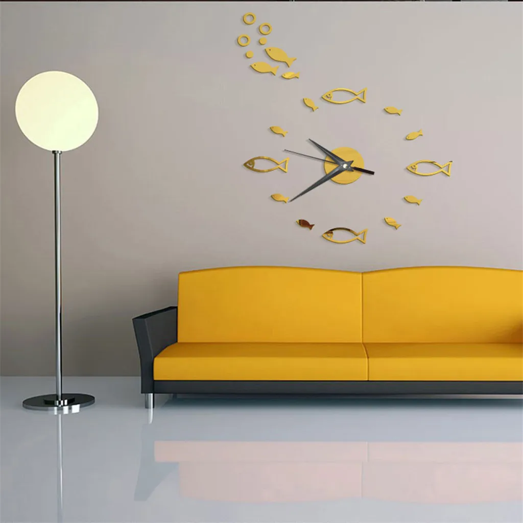 Настенные часы 3D маленький рыбий пузырь стерео акриловое зеркальное домашнее украшение винтажный металлический длинный подол гостиной современный 19JUL23