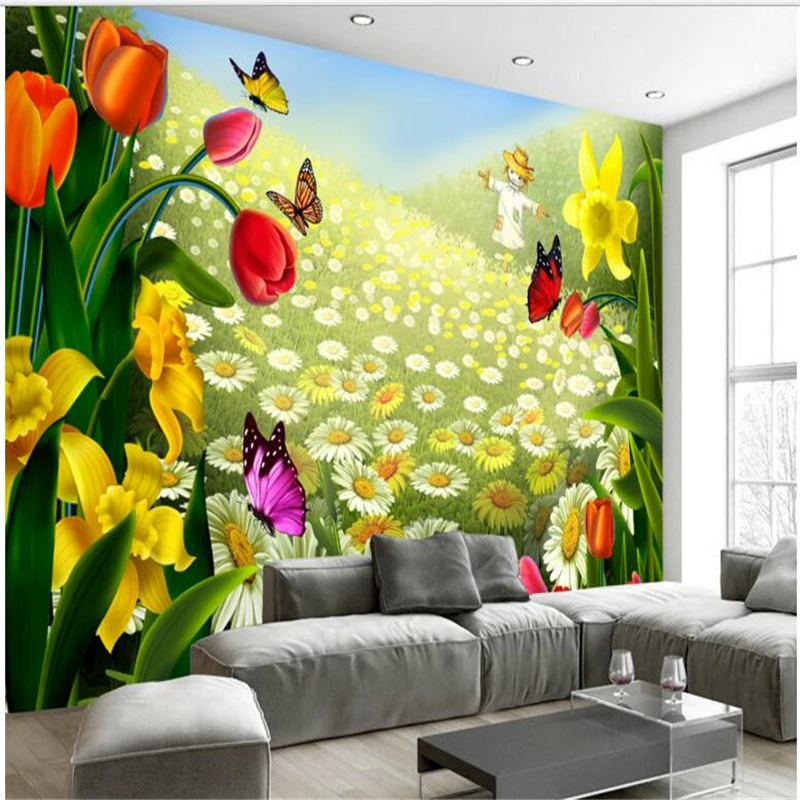 

beibehang Custom wallpaper large wallpaper wild chrysanthemum flower sea background wall non - woven wallpaper for walls 3 d