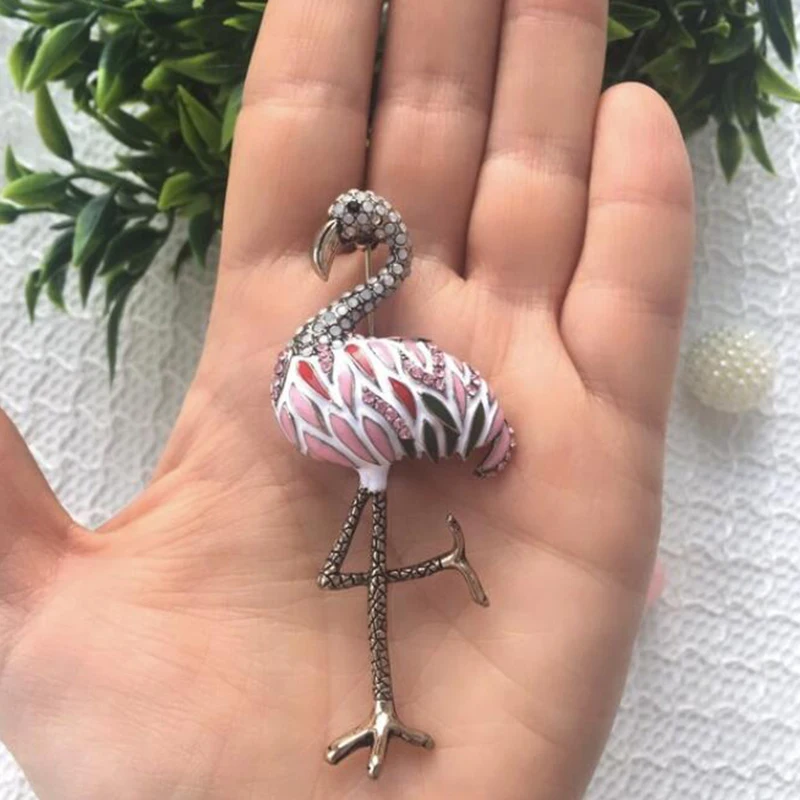 

AENSOA Czech Crystal Flamingo Brooches For Women Alloy Cute Enamel Bird Brooch Pins Girls Kids Scarf Shirt Accessories Gifts