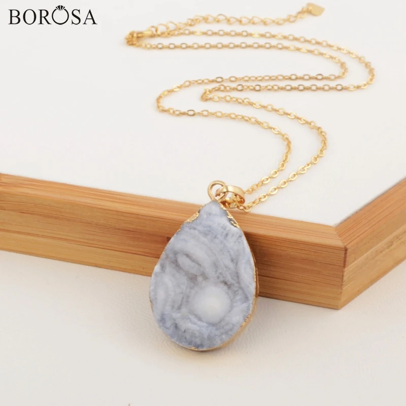 BOROSA Rough Galaxy Quartz Titanium Chalcedony Pendant Copper Gold Plated Link Chain Women Necklace CL095 | Украшения и