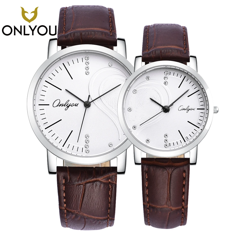 

ONLYOU Fashion lover watches Heart-shaped Couple Quartz Wristwatch Men Genuine Leather Watchband Women Valentine Gift Love Shape