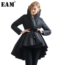 [EAM] темпераментное зимнее модное Свободное пальто, новая модель, парка с подолом в виде ласточкиного хвоста, женские куртки, одноцветное пальто YA108