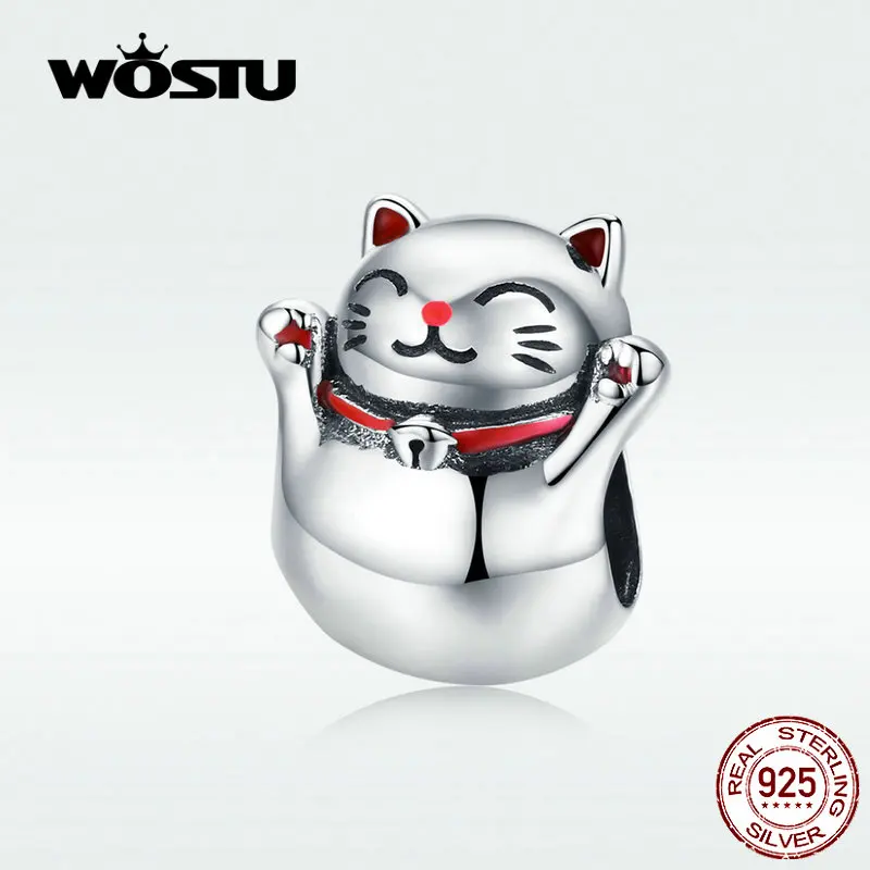 

WOSTU S925 Happy Cat Beads Charm Fit Original Bracelet Authentic 925 Sterling Silver Beads Fashion Jewelry For Women DXC1178
