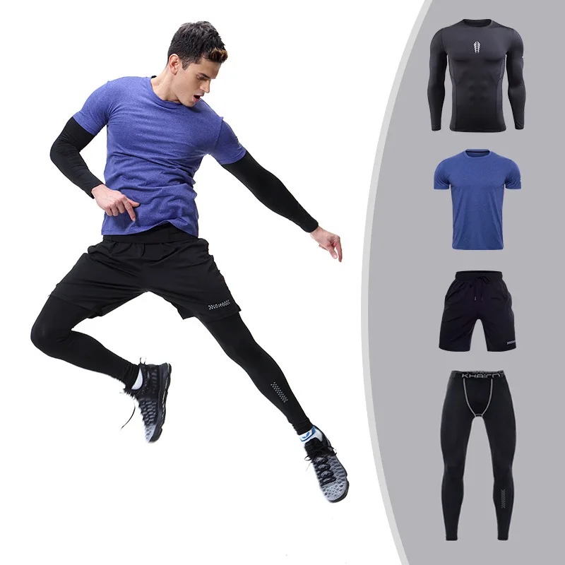 

4pcs Men Sportswear Sweatsuit Sweatshirt+Tshirt+crop Pants+leggings Exercise Running Jogger Fitness Workout OutfitSet Sport Suit
